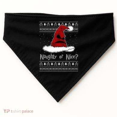 Naughty Or Nice? Sorting Santa Claus Ugly Christmas Sweater USA-Made Doggie Bandana