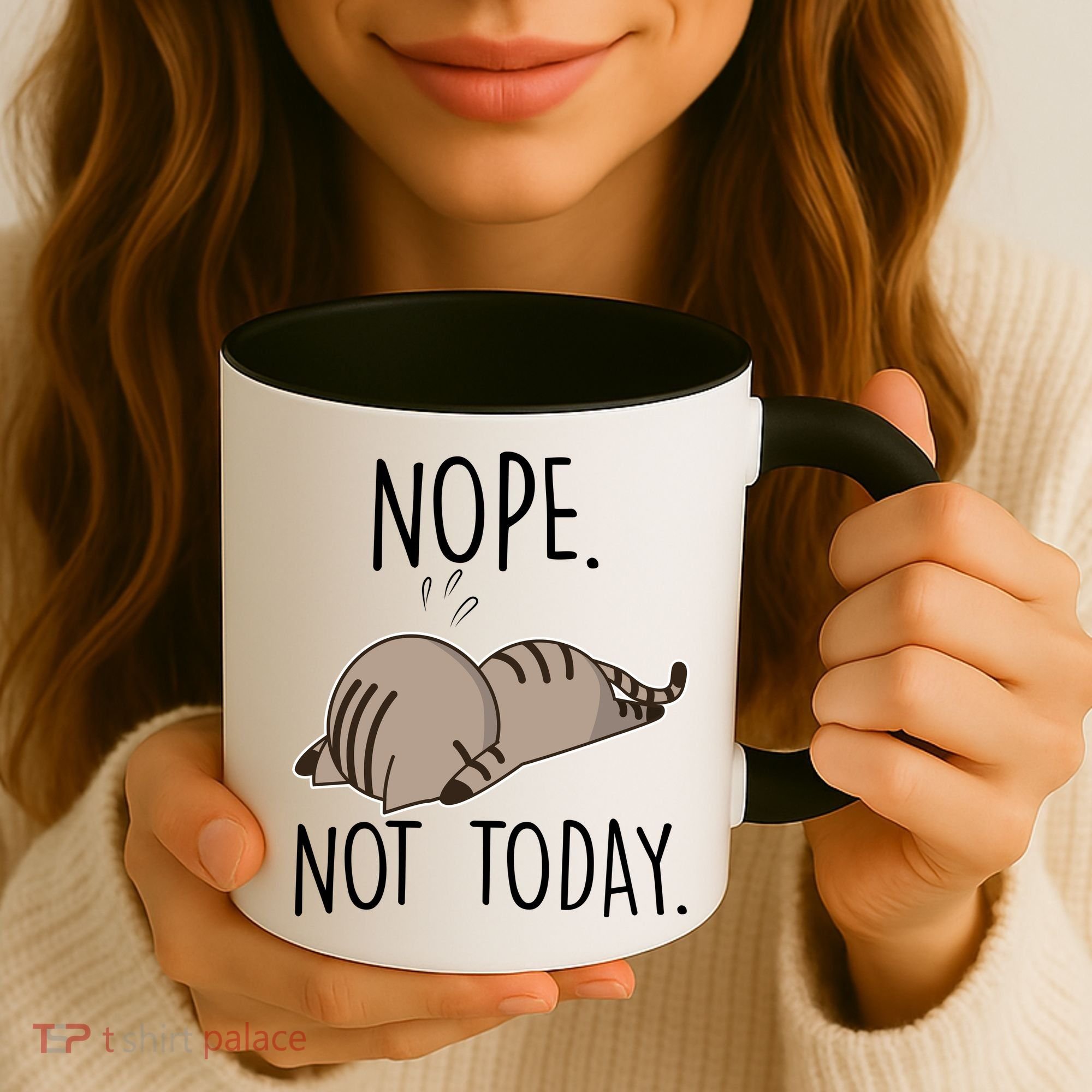 Nope Not Today Funny Lazy Cat Coffee Mug