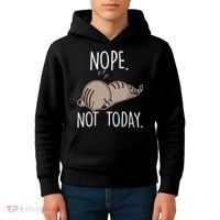 Nope Not Today Funny Lazy Cat Kids Hoodie thumb 4