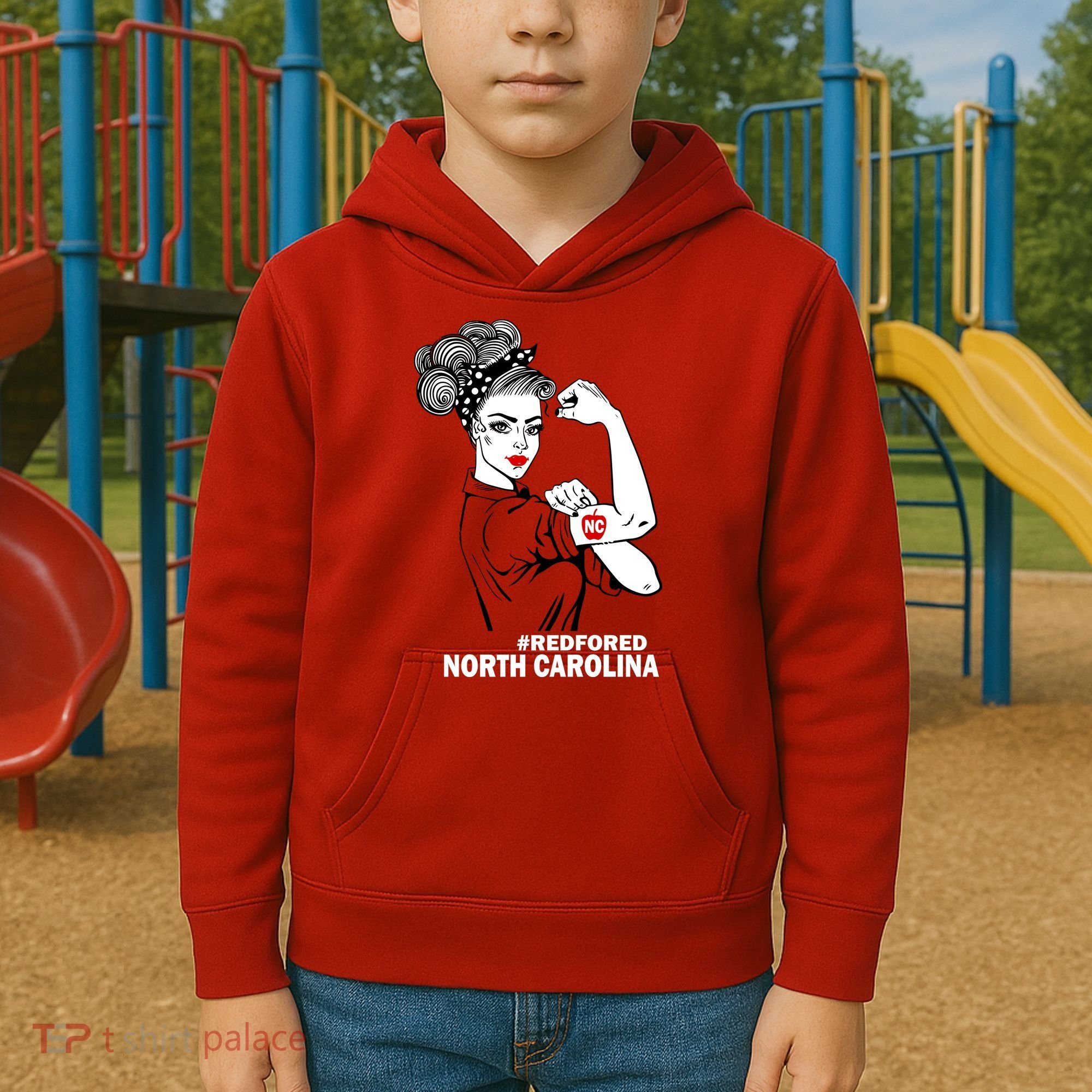 North Carolina NC Red For Ed Strong Kids Hoodie