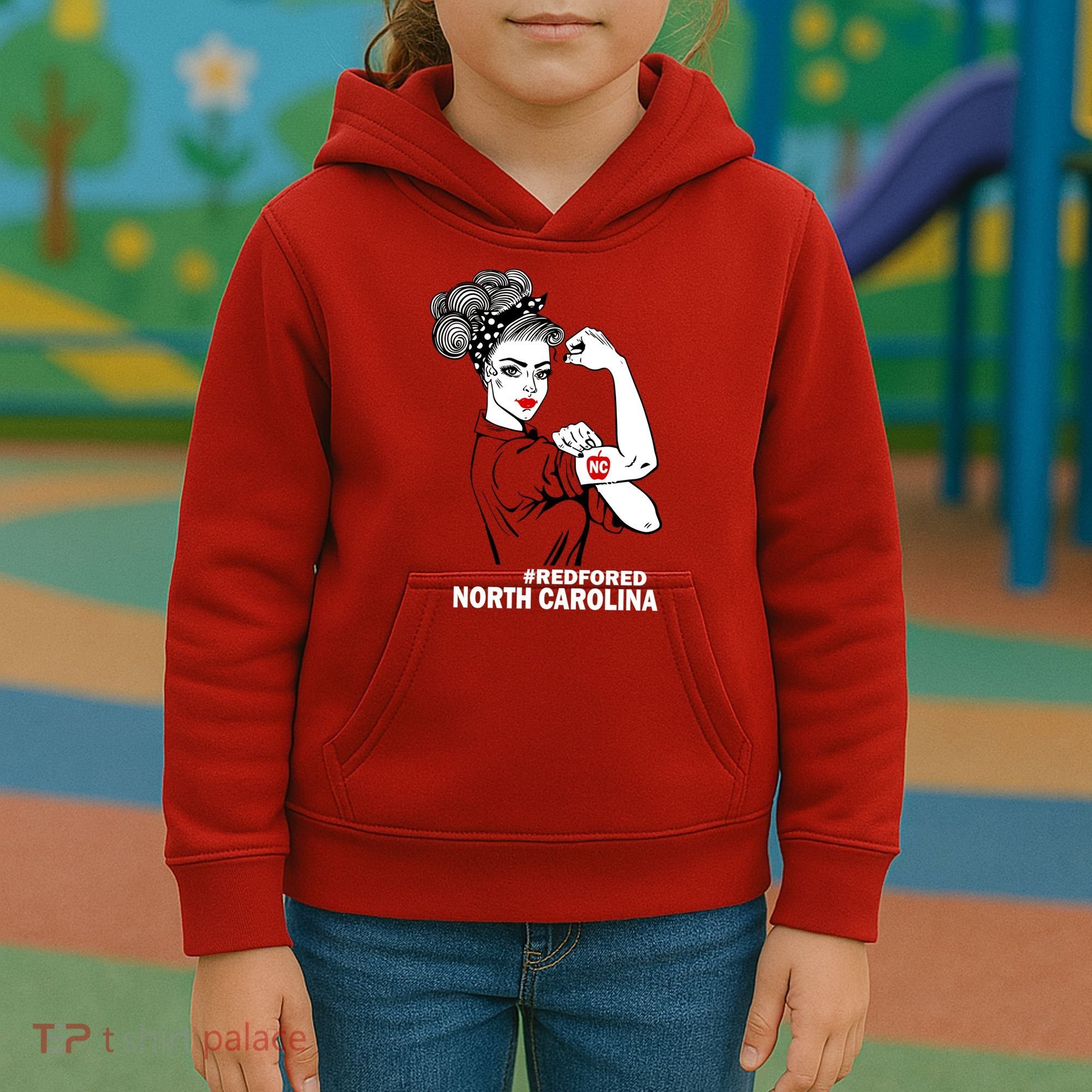 North Carolina NC Red For Ed Strong Kids Hoodie