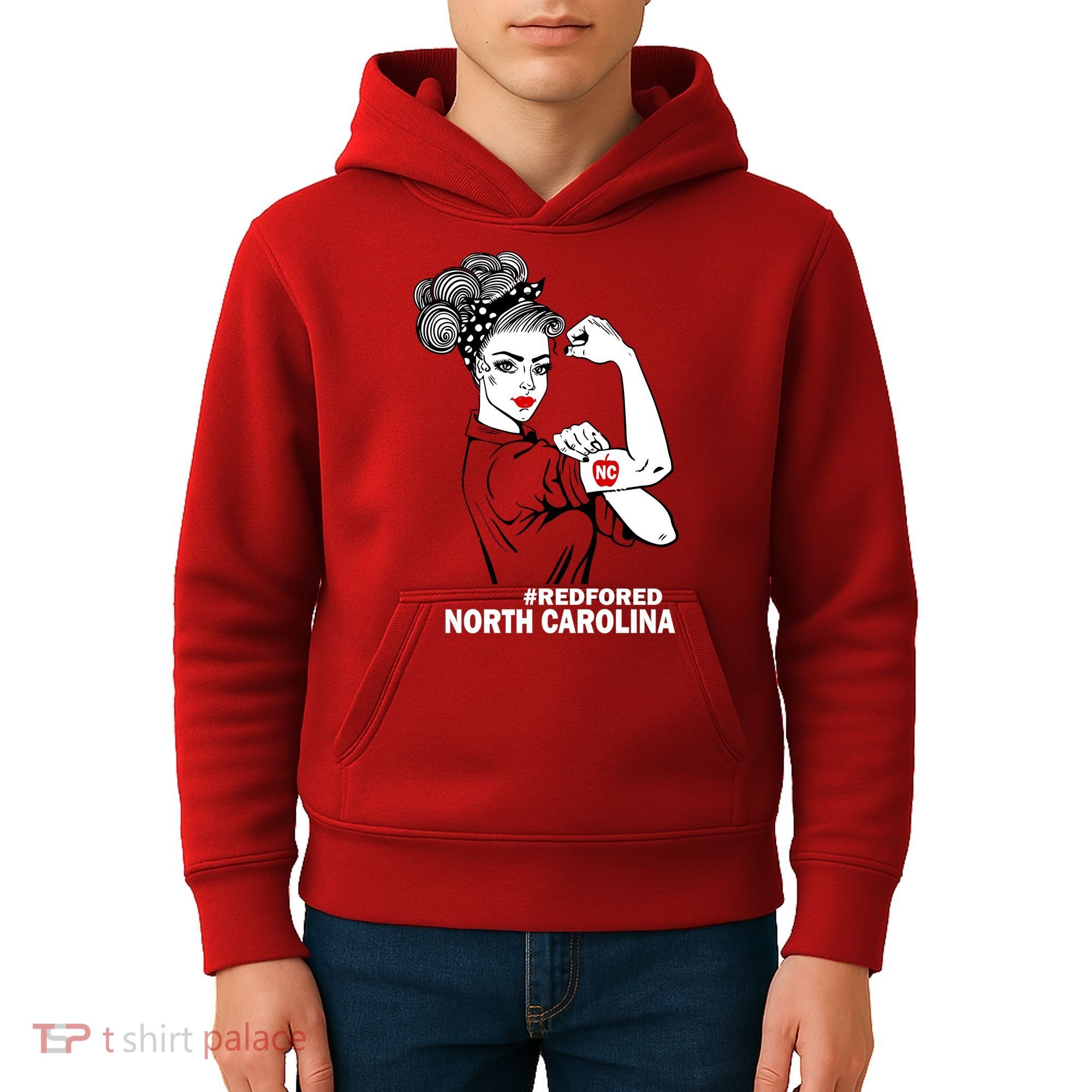 North Carolina NC Red For Ed Strong Kids Hoodie