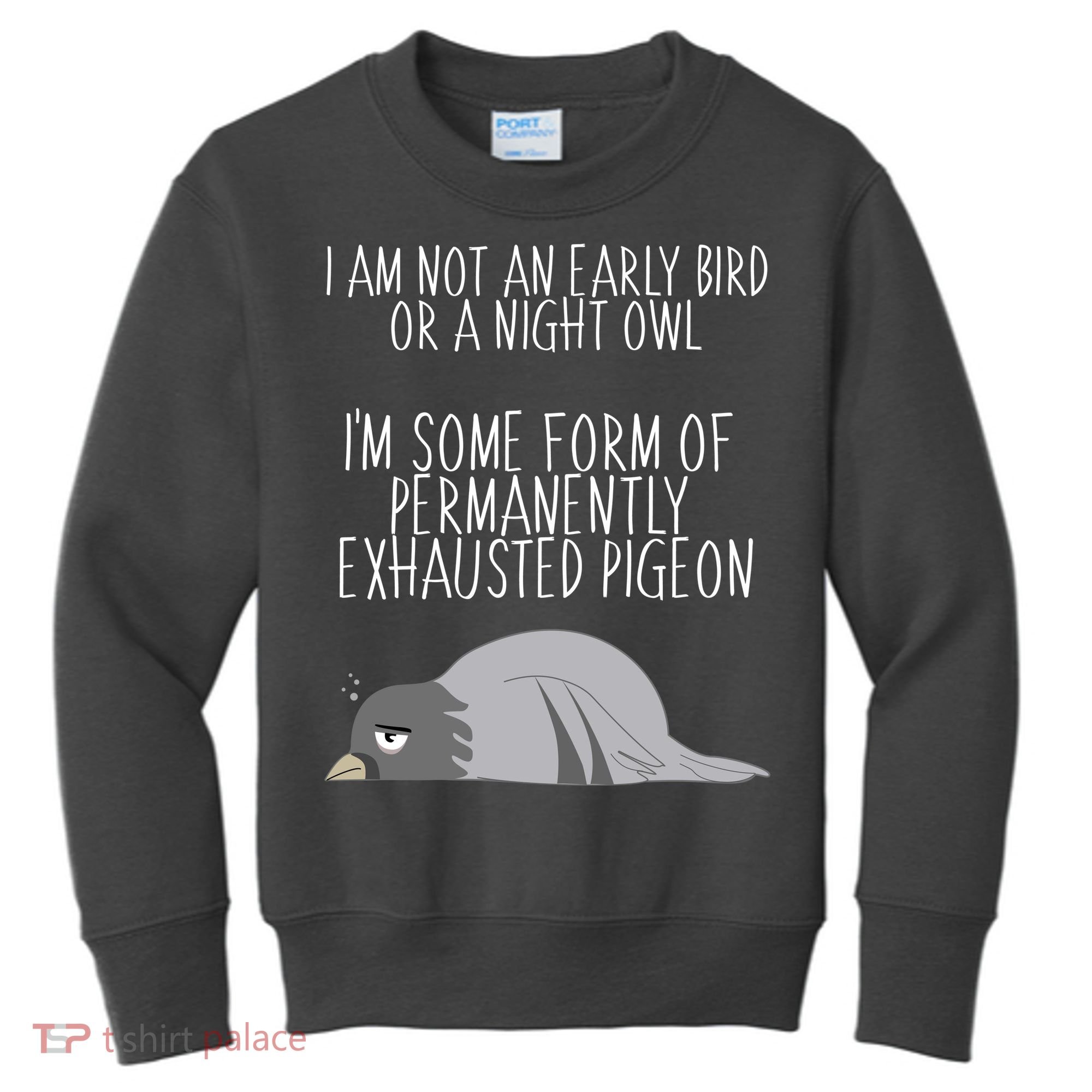 Not An Early Bird Night Owl I'm Some Form Of Permanently Exhausted Pigeon Kids Sweatshirt