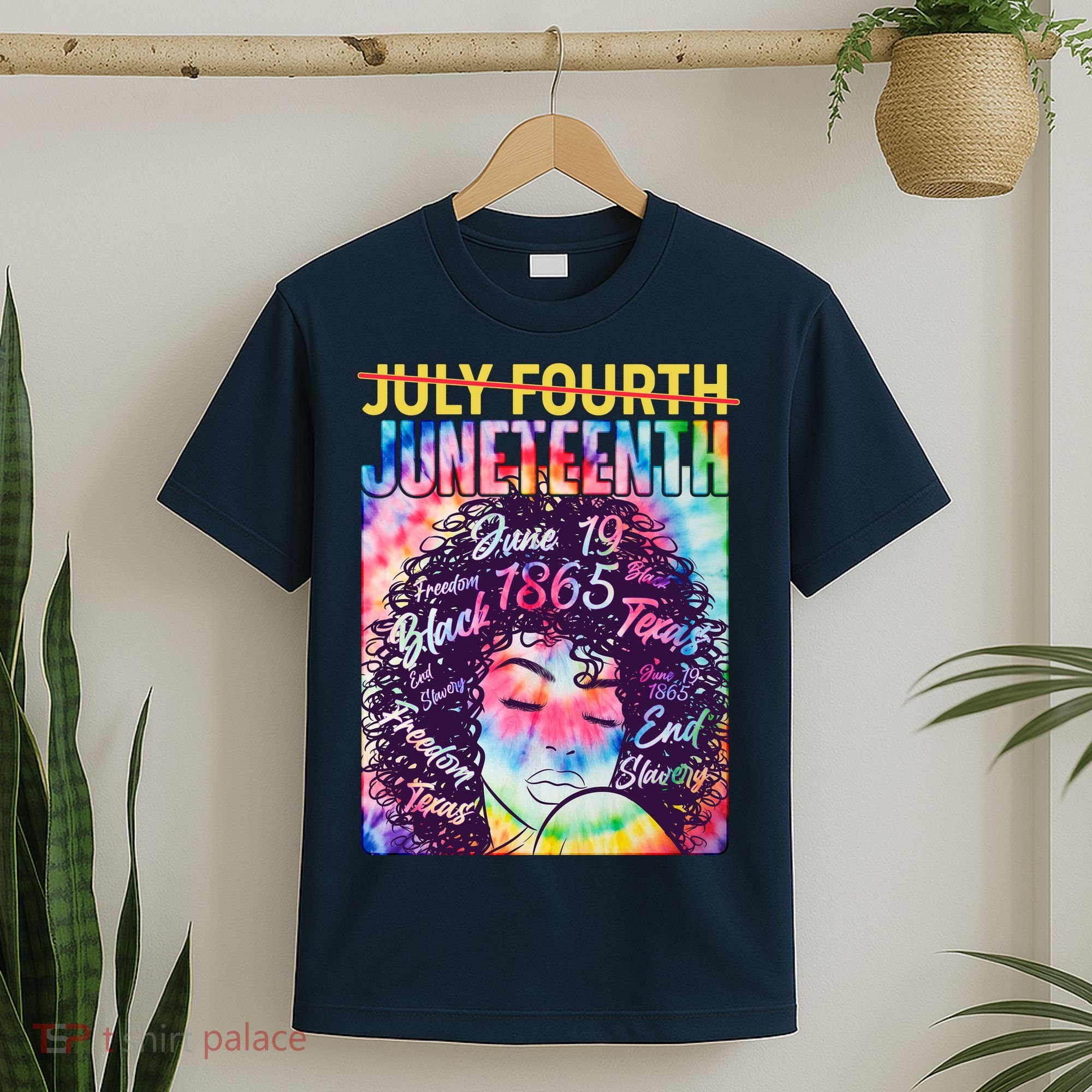 Not July 4th Juneteenth Tie Dye African American Woman T-Shirt