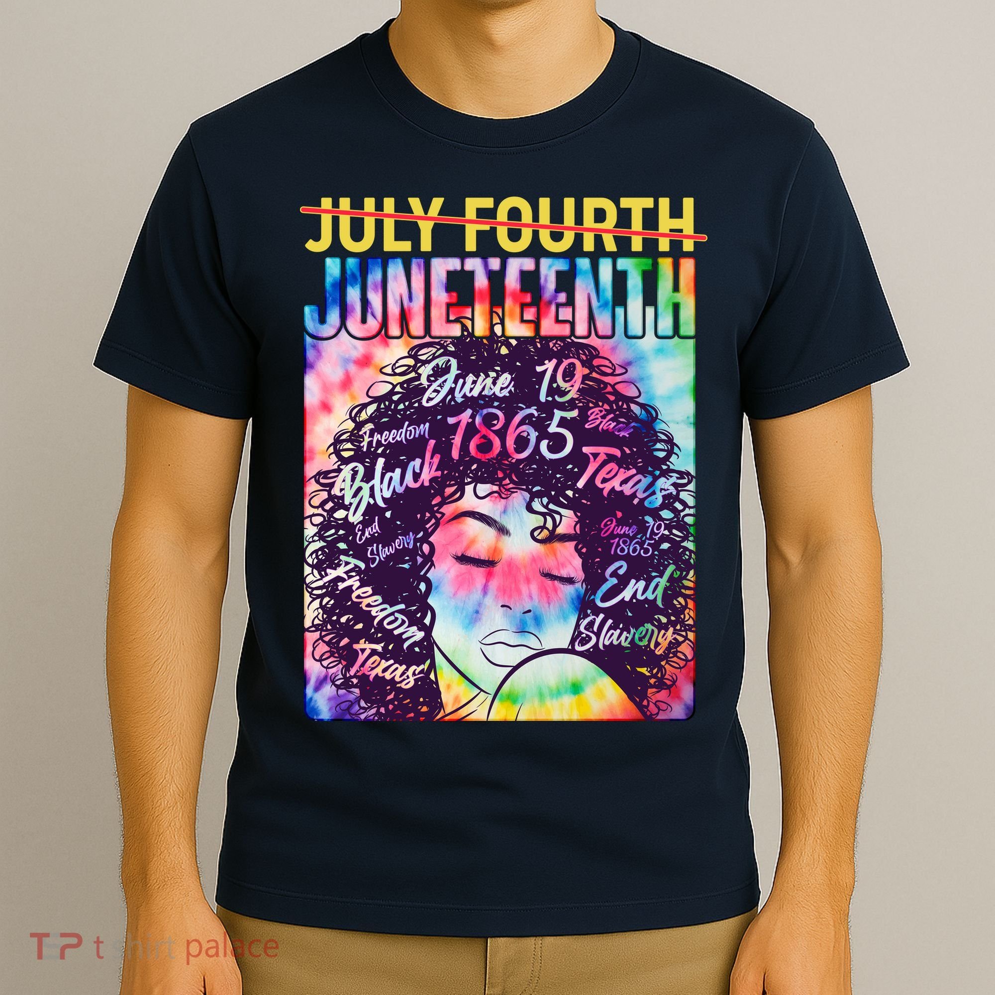 Not July 4th Juneteenth Tie Dye African American Woman T-Shirt