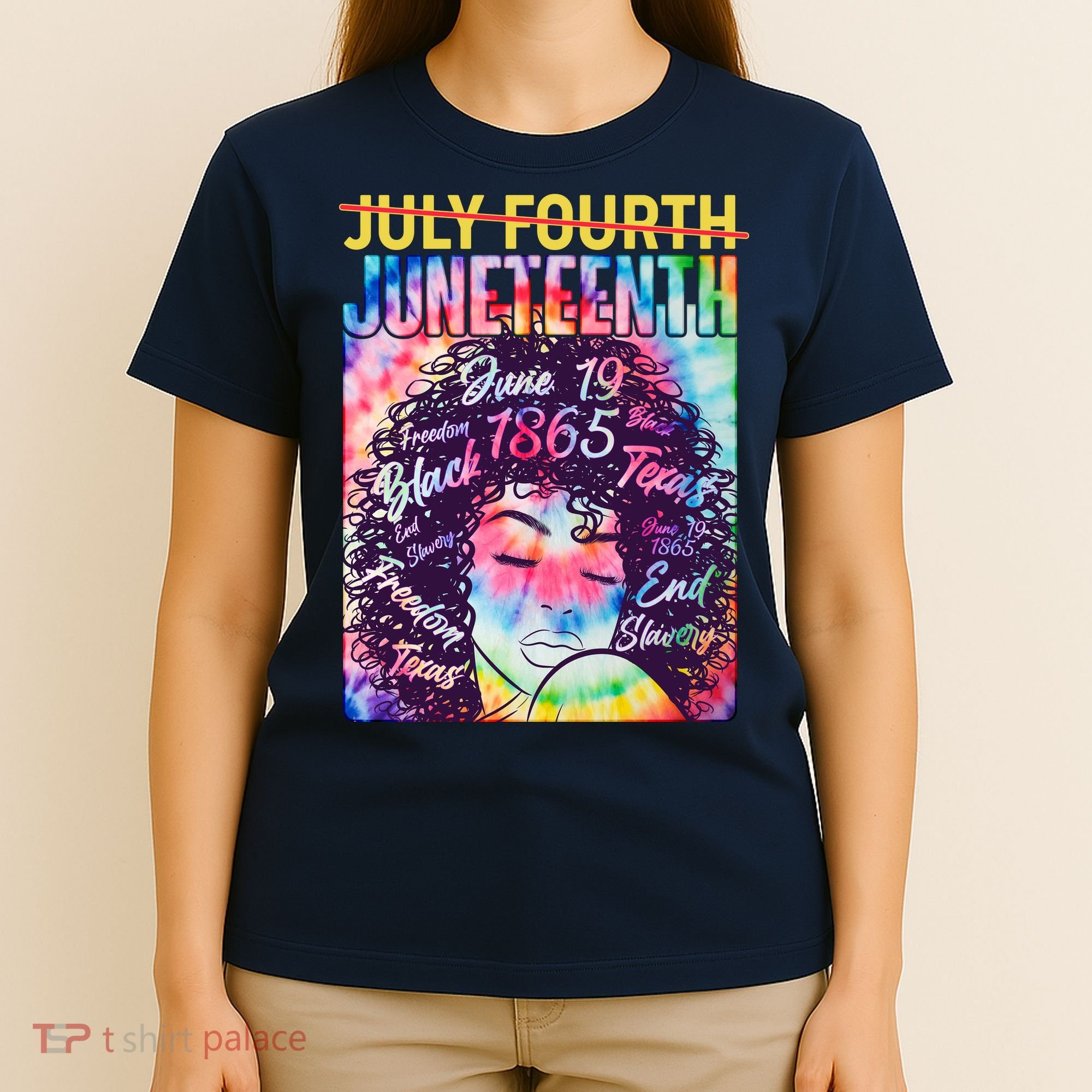 Not July 4th Juneteenth Tie Dye African American Woman T-Shirt