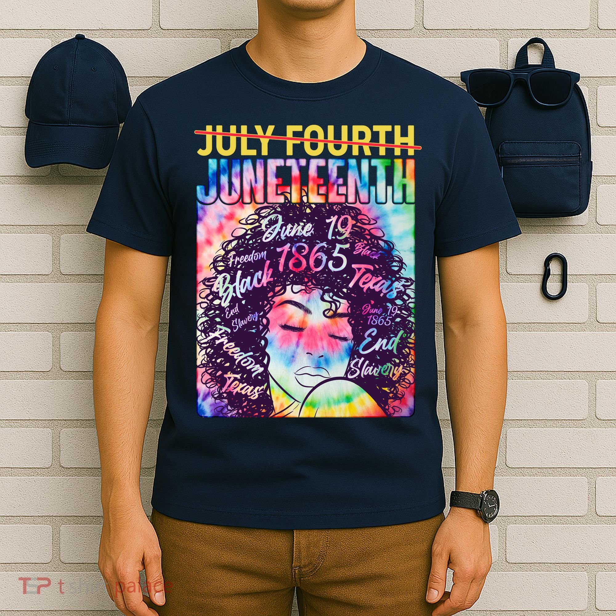 Not July 4th Juneteenth Tie Dye African American Woman T-Shirt