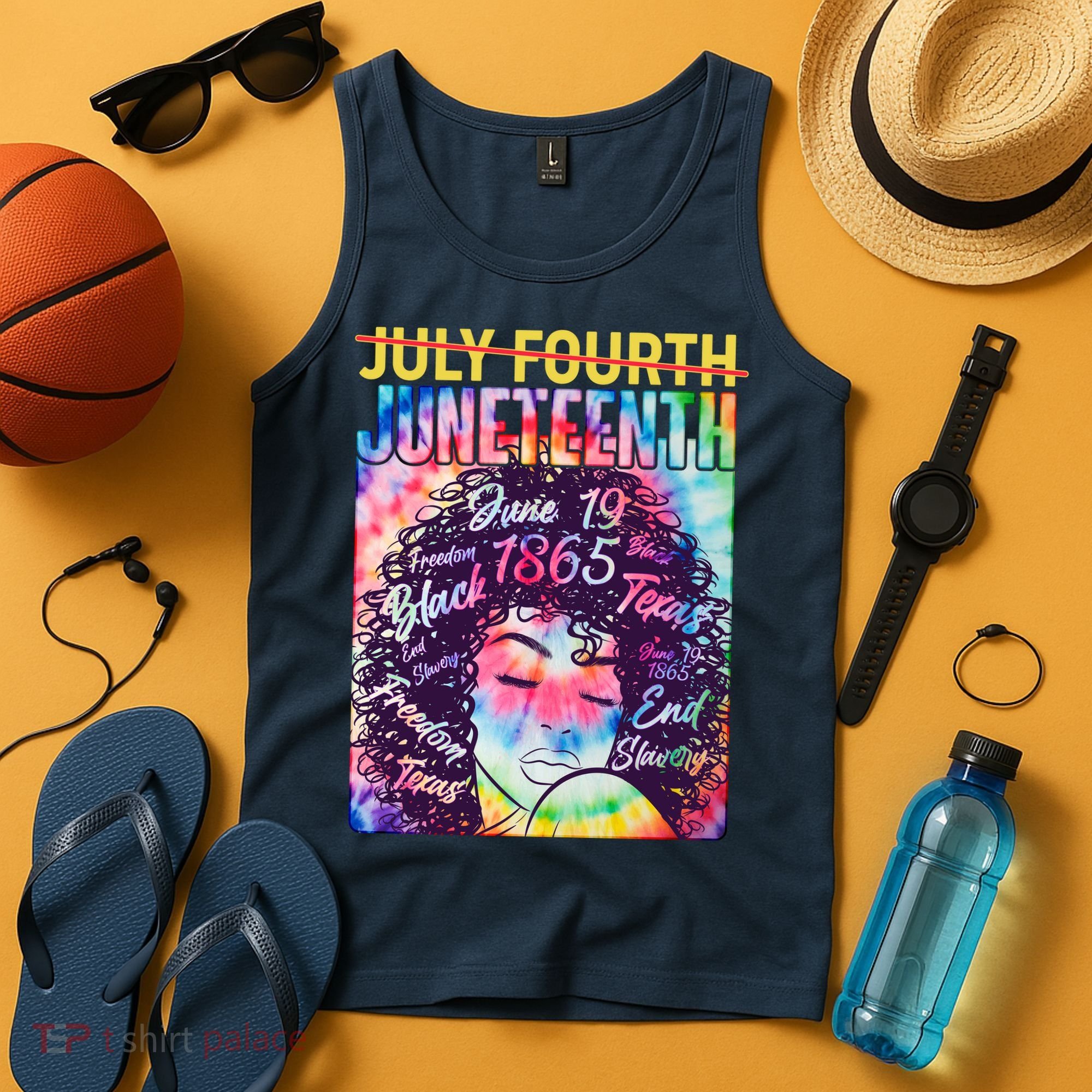 Not July 4th Juneteenth Tie Dye African American Woman Tank Top