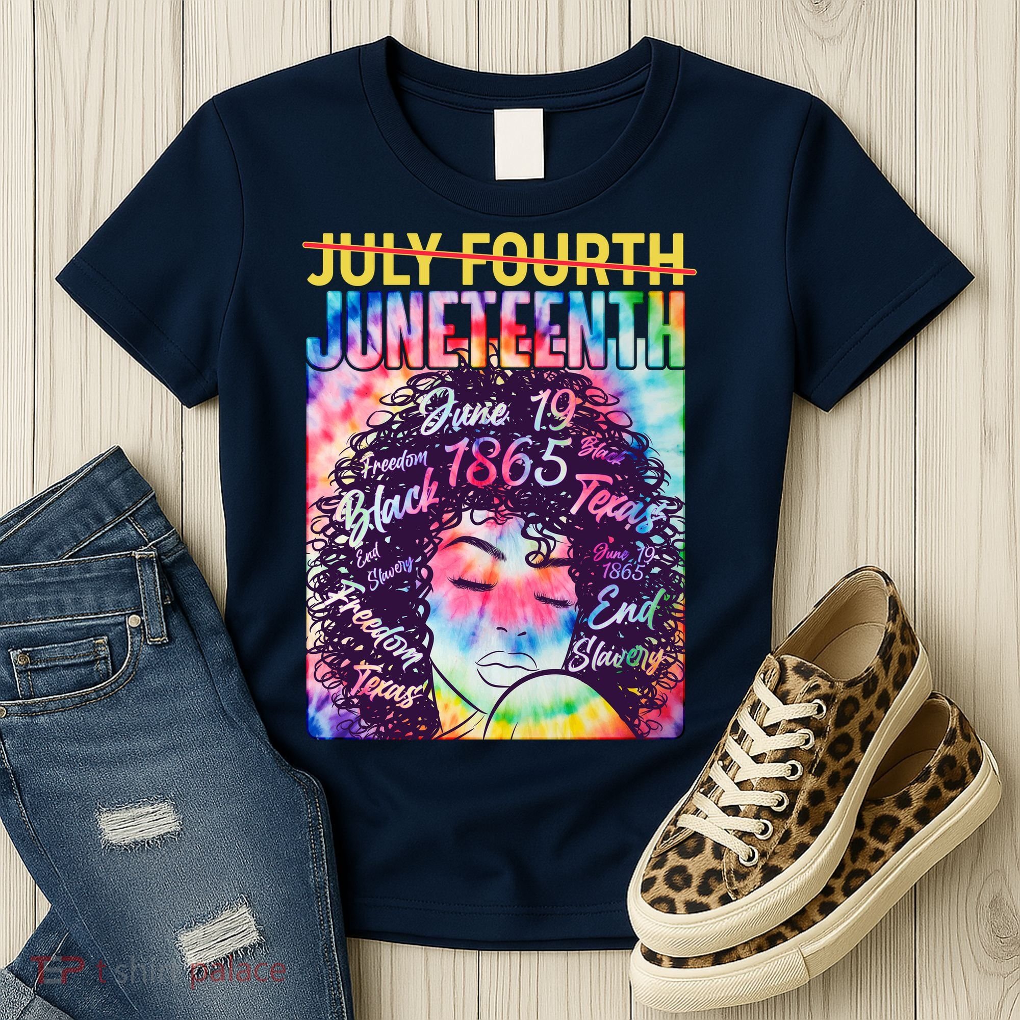 Not July 4th Juneteenth Tie Dye African American Woman Women's T-Shirt