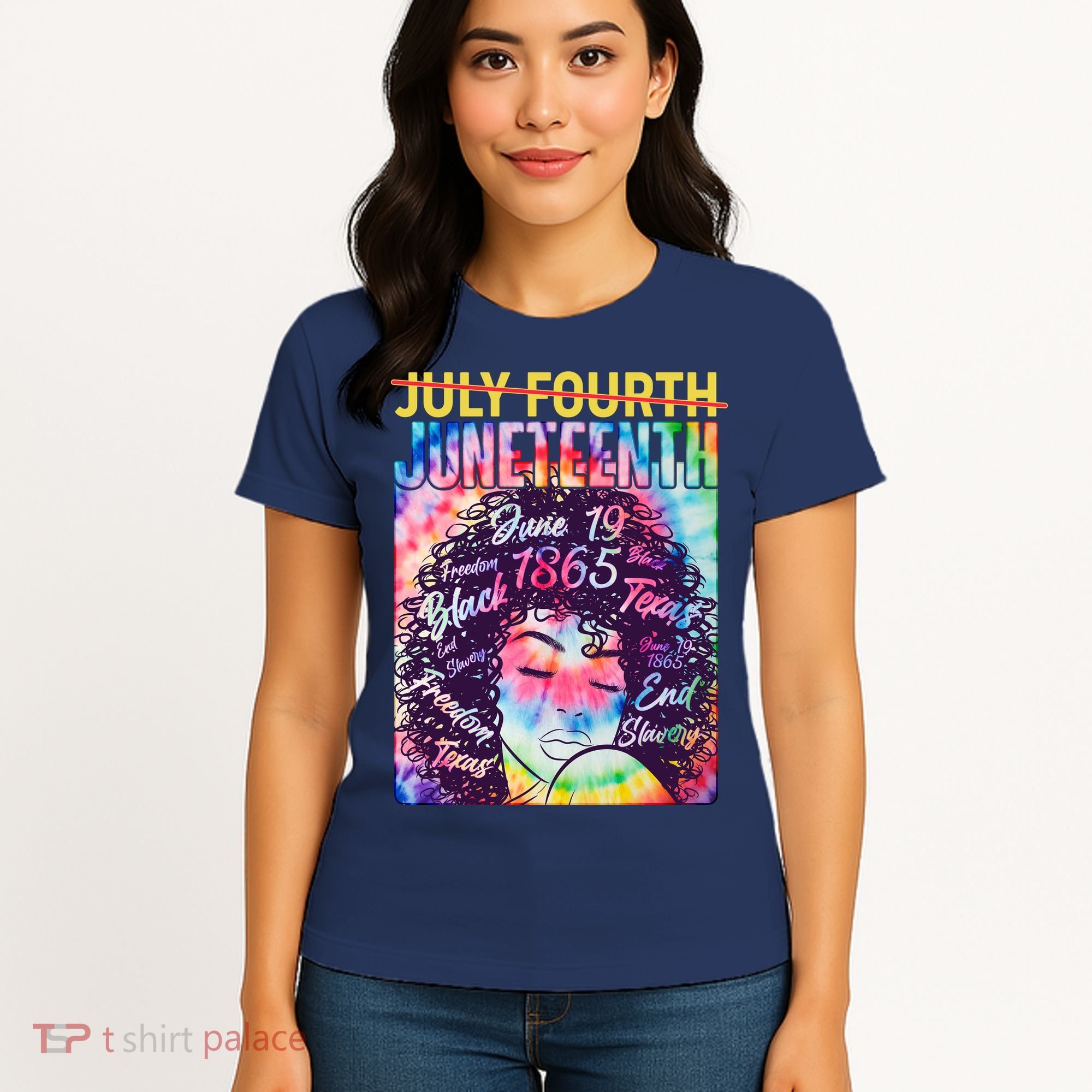 Not July 4th Juneteenth Tie Dye African American Woman Women's T-Shirt