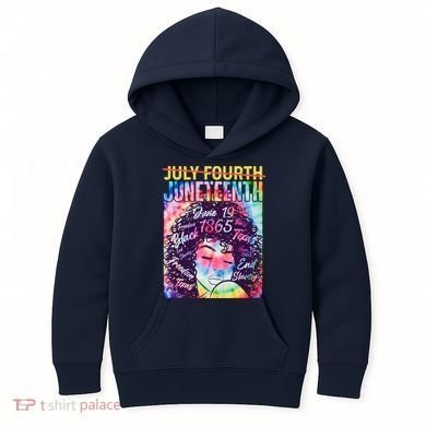 Not July 4th Juneteenth Tie Dye African American Woman Kids Hoodie