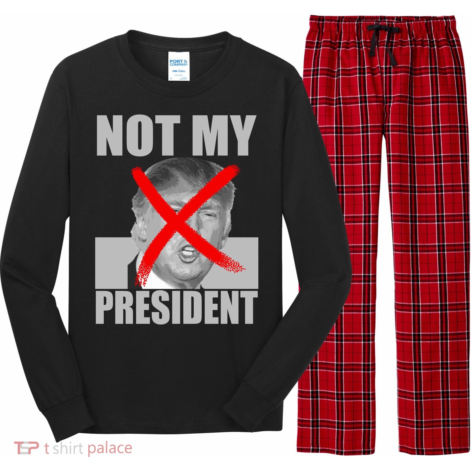 Not My President Red X Spray Paint Anti-Trump Long Sleeve Pajama Set
