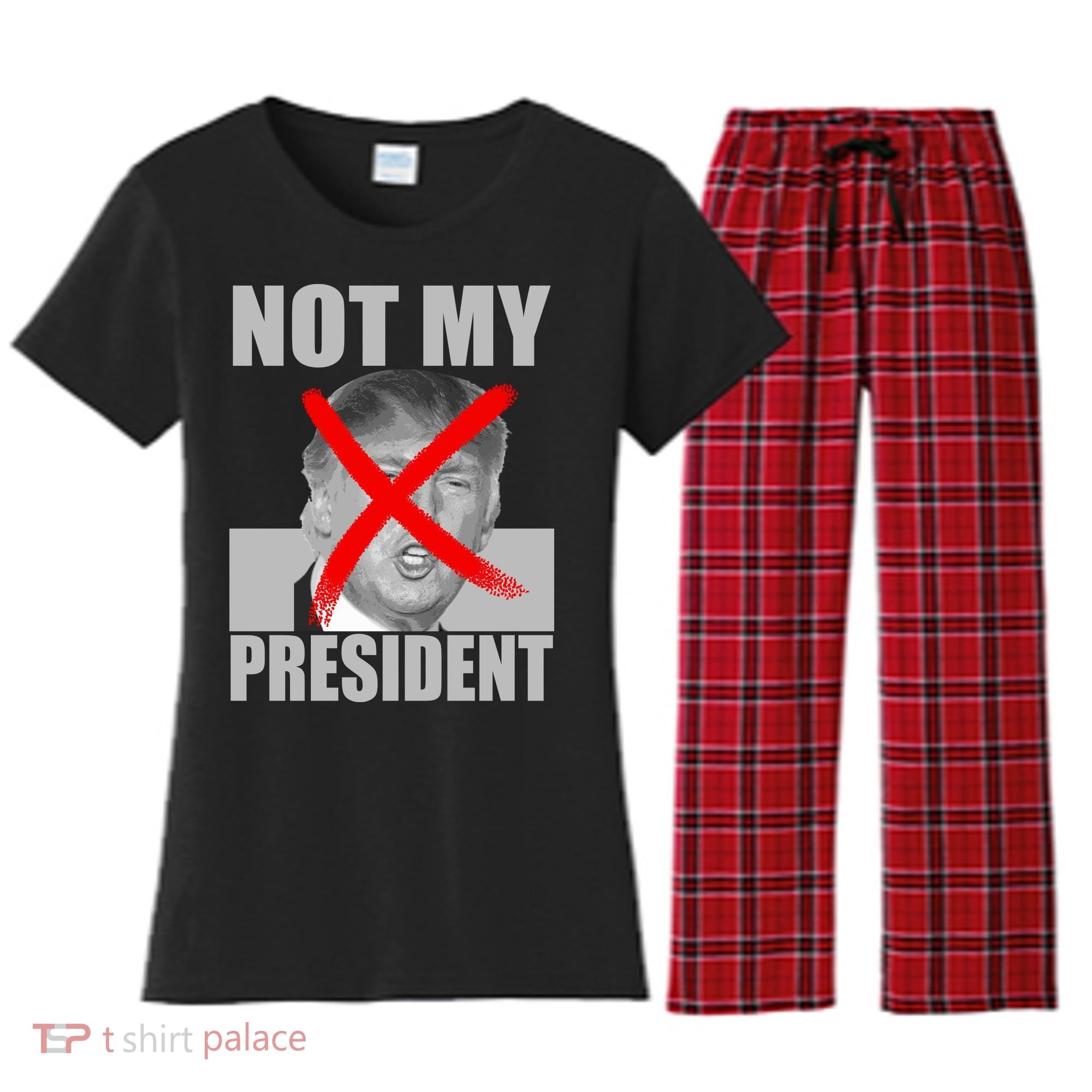 Not My President Red X Spray Paint Anti-Trump Women's Flannel Pajama Set