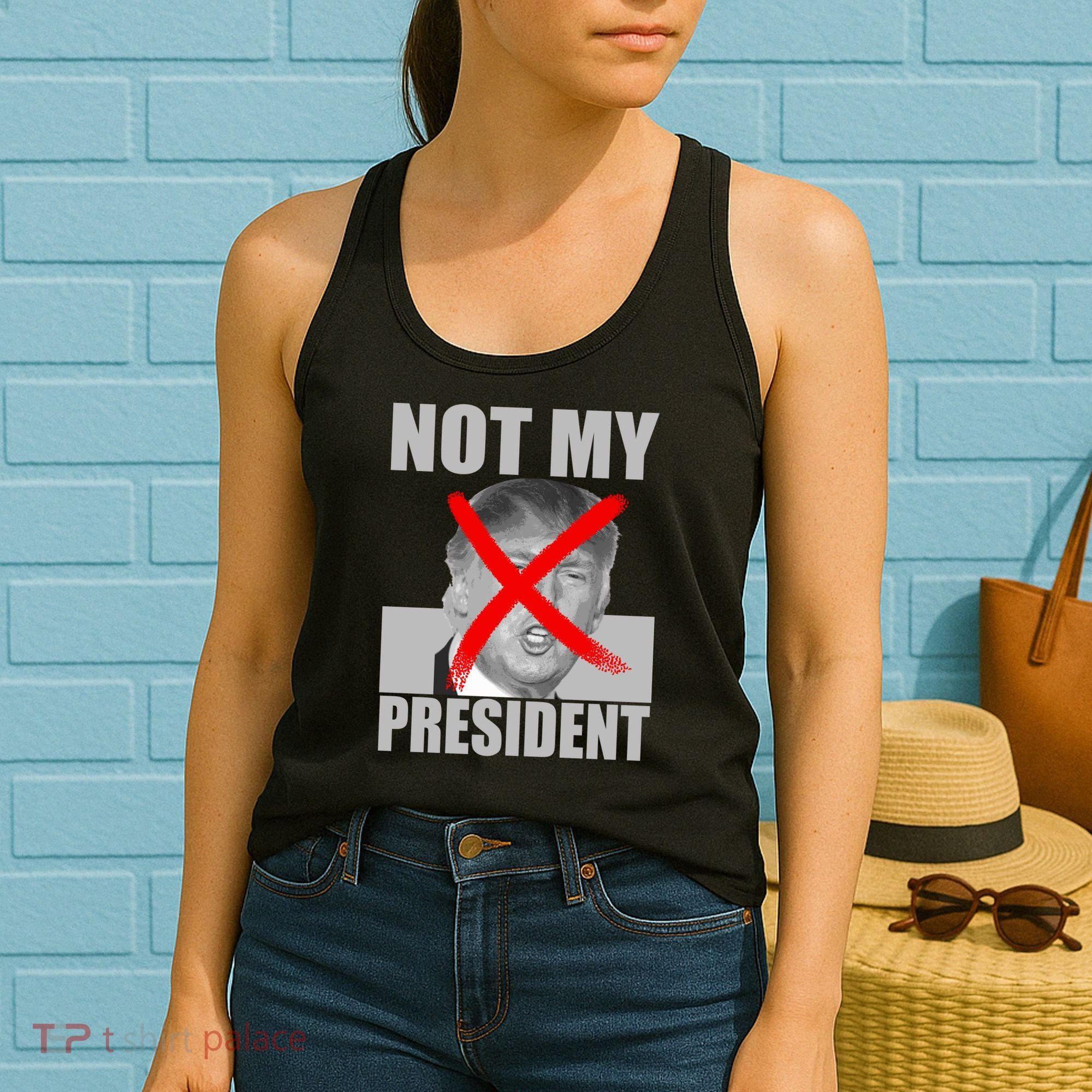 Not My President Red X Spray Paint Anti-Trump Women's Tank Top