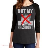 Not My President Red X Spray Paint Anti-Trump Women's Tri-Blend 3/4-Sleeve Raglan Shirt thumb 2