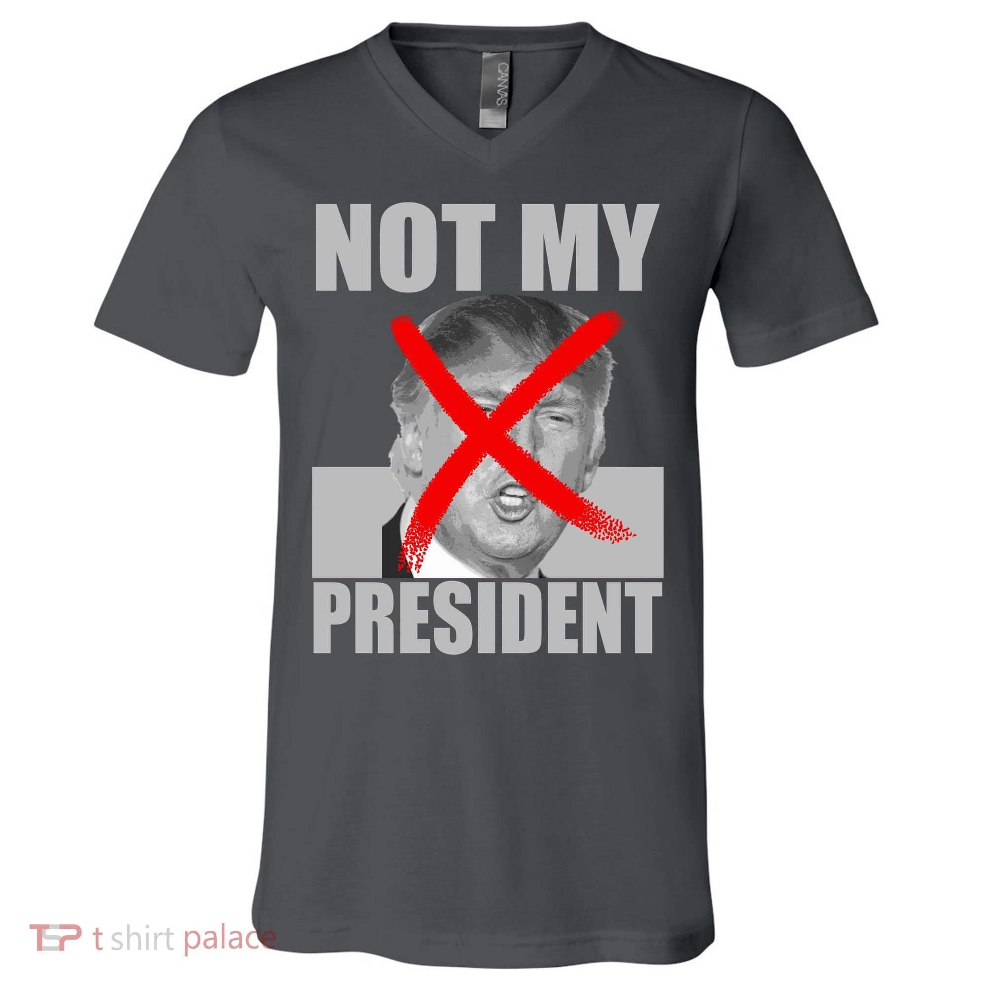 Not My President Red X Spray Paint Anti-Trump V-Neck T-Shirt
