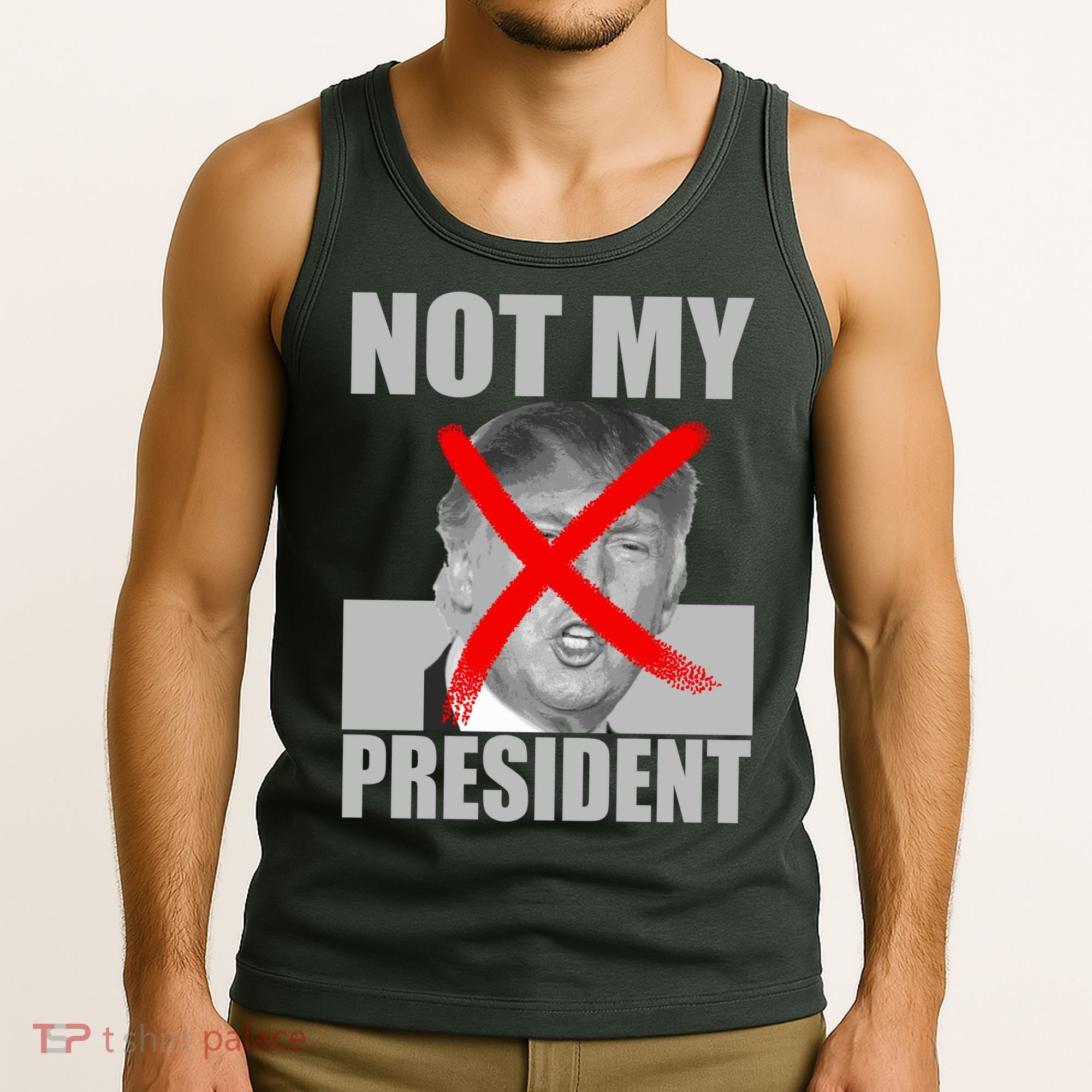 Not My President Red X Spray Paint Anti-Trump Tank Top