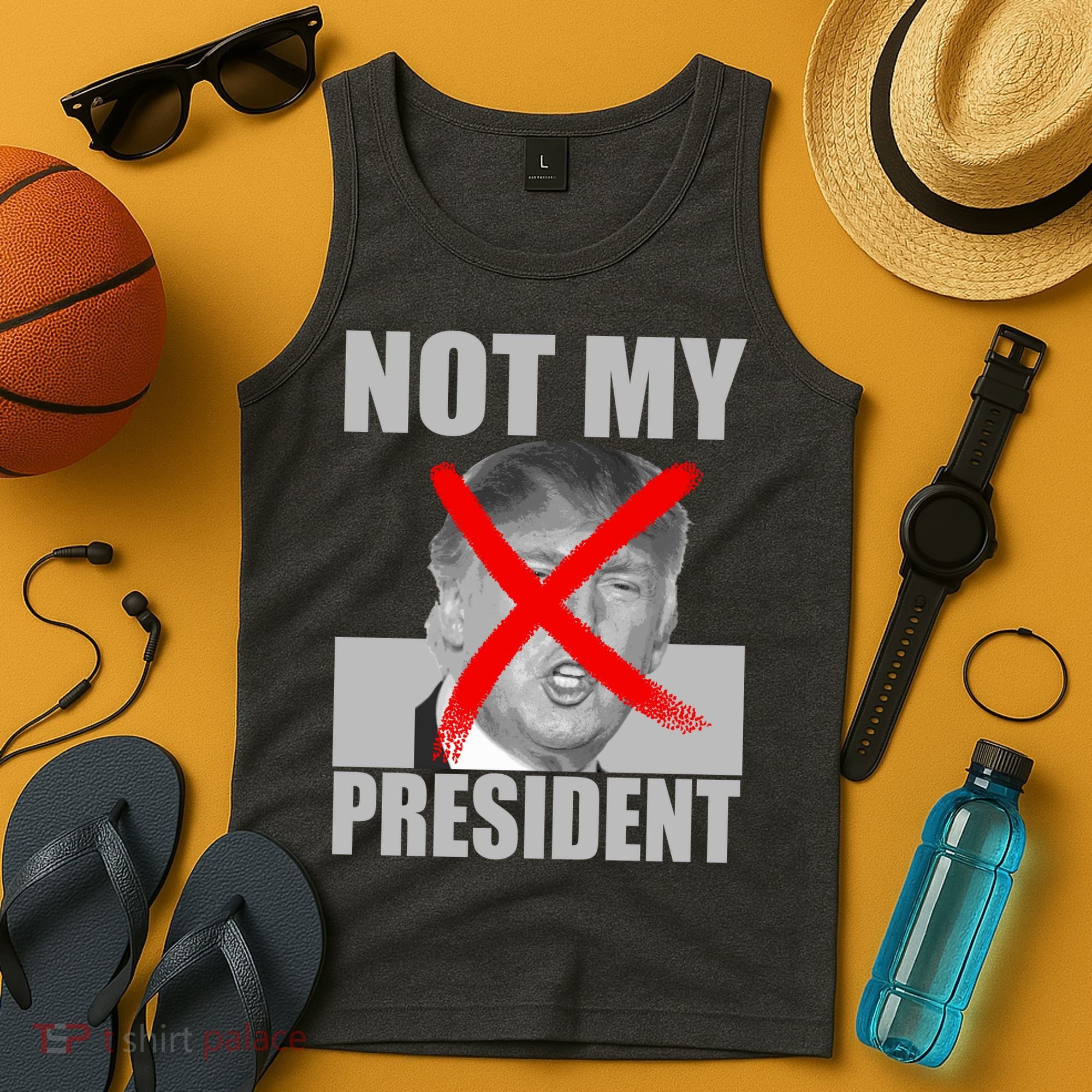 Not My President Red X Spray Paint Anti-Trump Tank Top