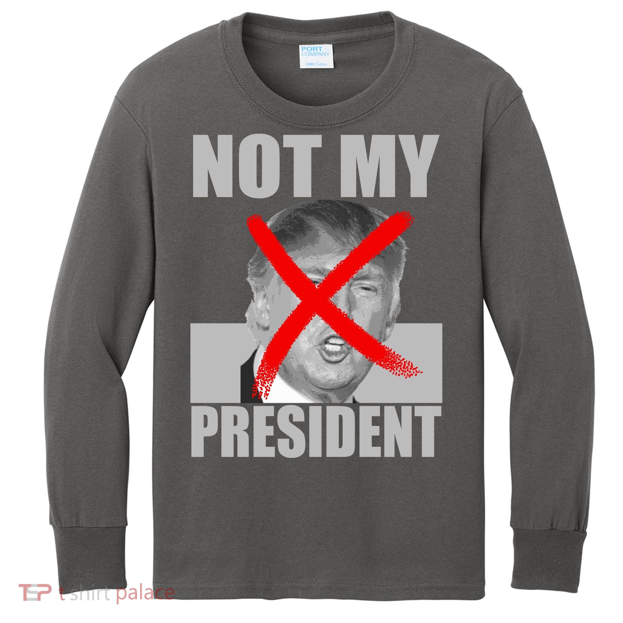 Not My President Red X Spray Paint Anti-Trump Kids Long Sleeve Shirt
