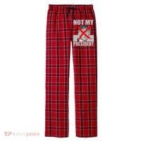 Not My President Red X Spray Paint Anti-Trump Men's Flannel Plaid Pajama Pants thumb 0