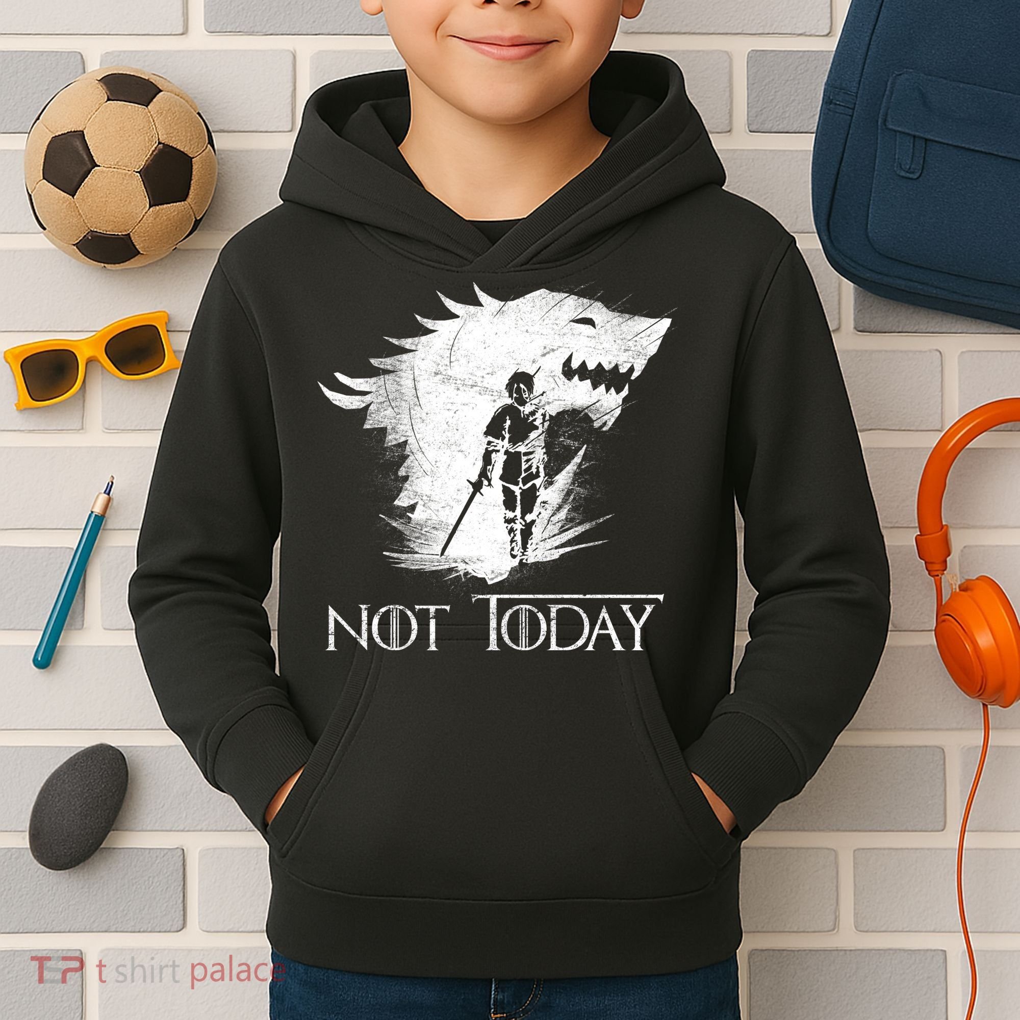 Not Today Arya Wolf Kids Hoodie