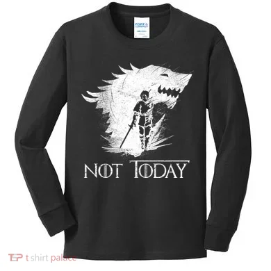 Not Today Arya Wolf Kids Long Sleeve Shirt