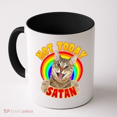 Not Today Satan Funny Cat Rainbow Coffee Mug