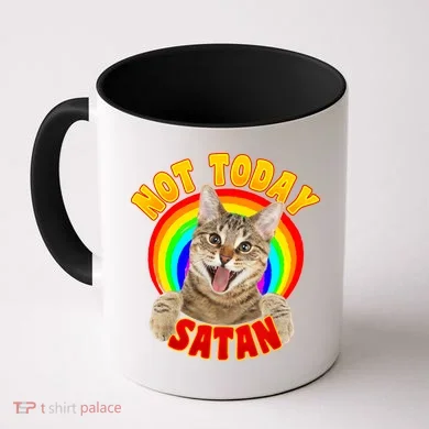 Not Today Satan Funny Cat Rainbow Coffee Mug