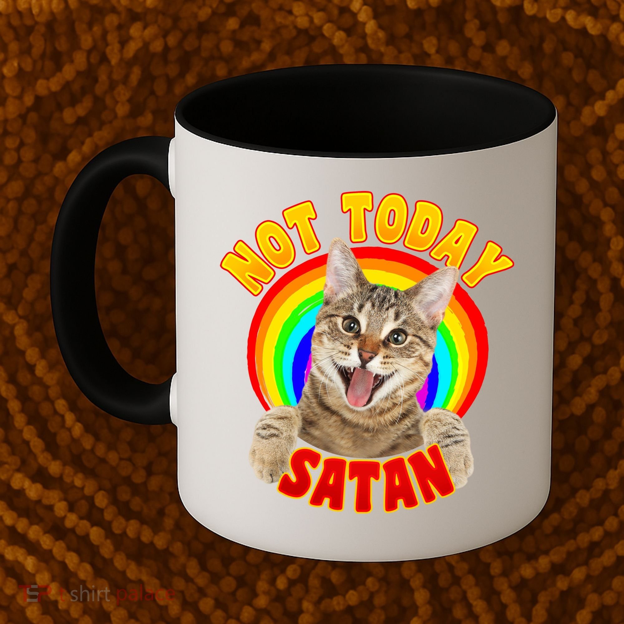Not Today Satan Funny Cat Rainbow Coffee Mug