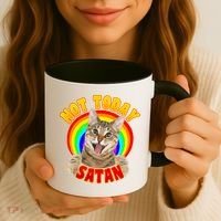 Not Today Satan Funny Cat Rainbow Coffee Mug thumb 3