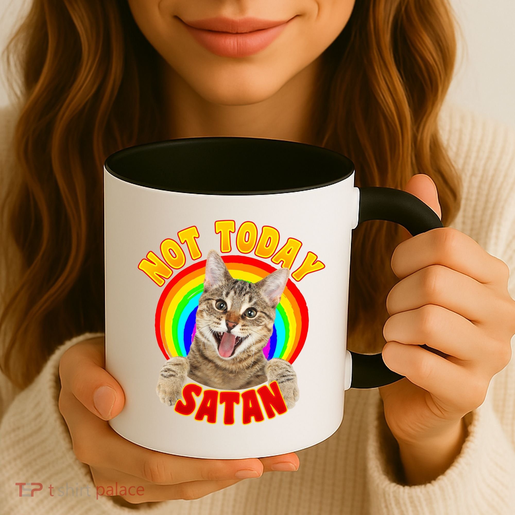 Not Today Satan Funny Cat Rainbow Coffee Mug