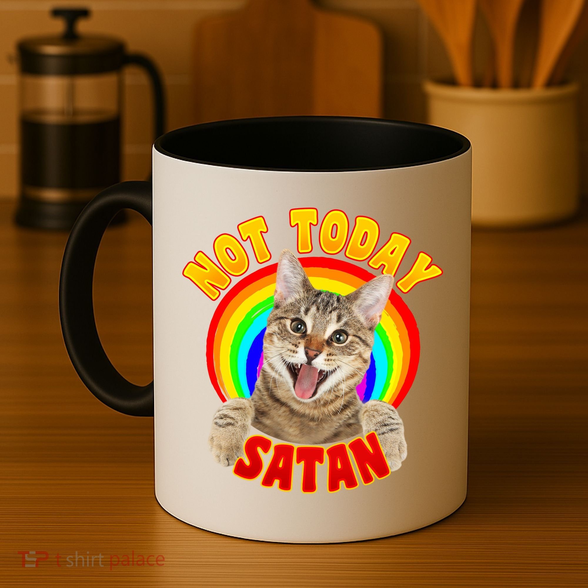 Not Today Satan Funny Cat Rainbow Coffee Mug