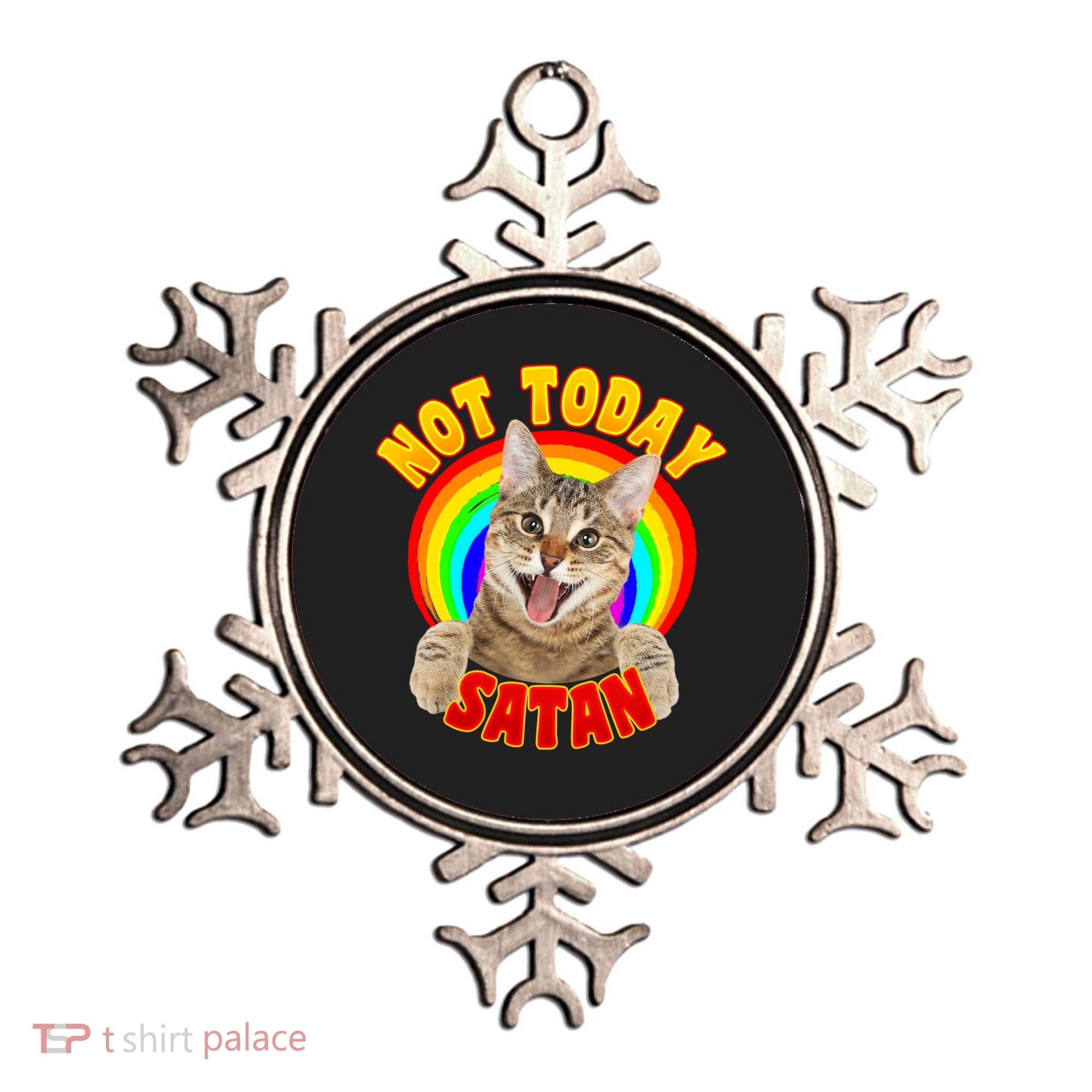 Not Today Satan Funny Cat Rainbow Ornament