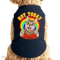 Not Today Satan Funny Cat Rainbow Doggie Tank thumb 0