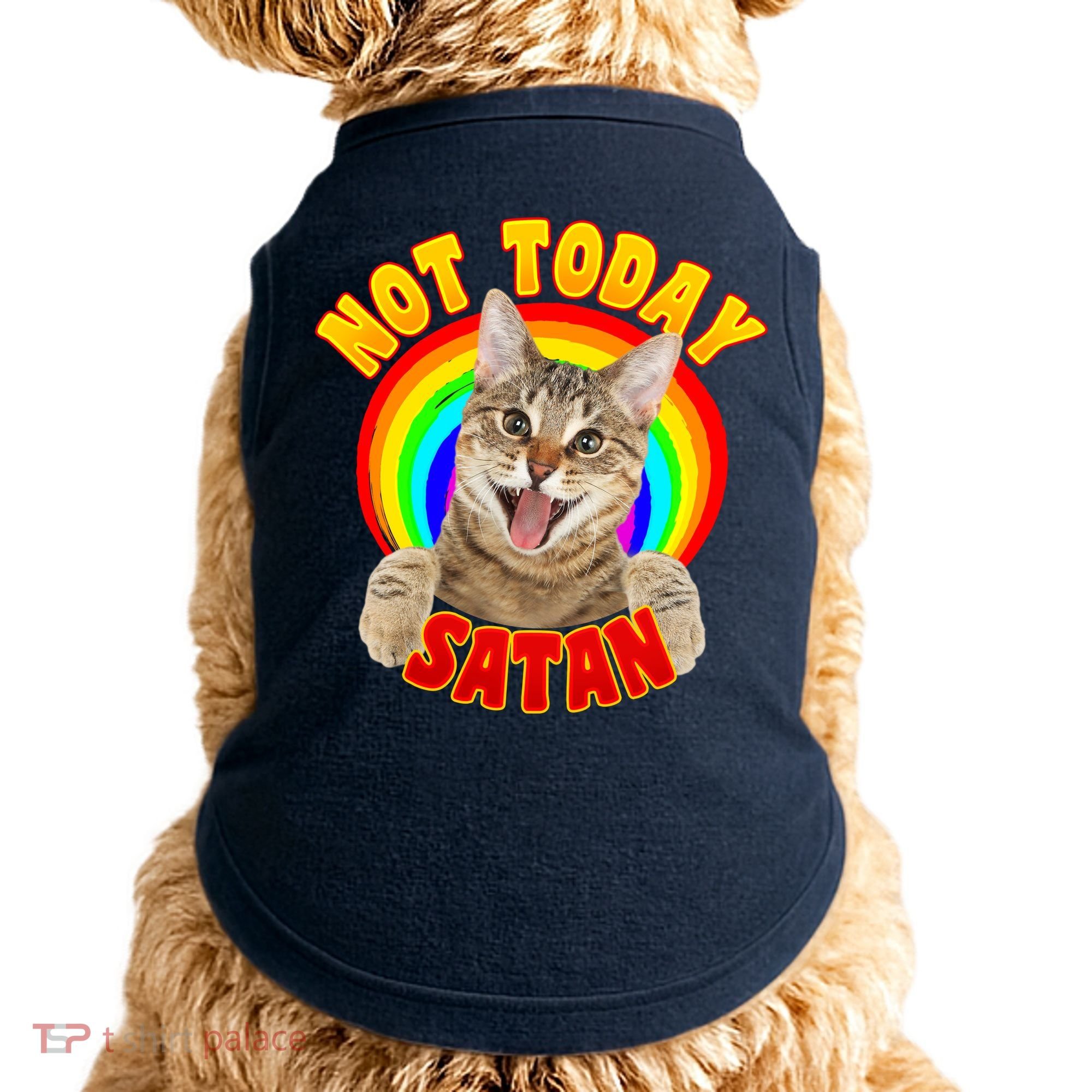 Not Today Satan Funny Cat Rainbow Doggie Tank