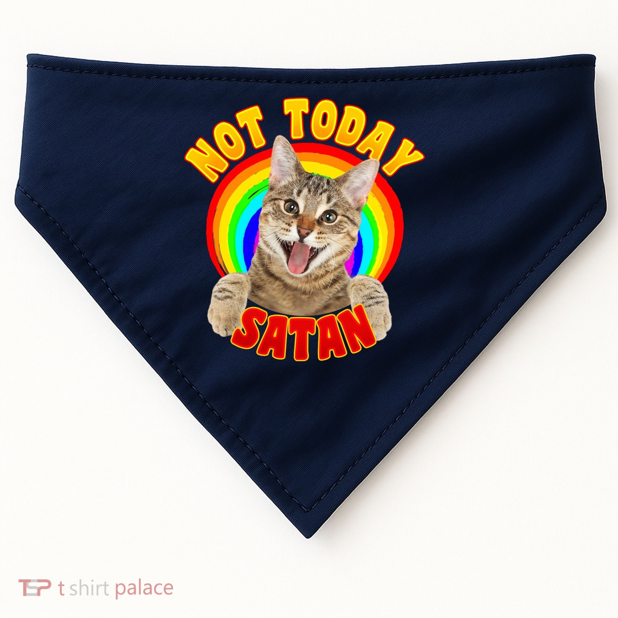 Not Today Satan Funny Cat Rainbow USA-Made Doggie Bandana