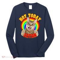 Not Today Satan Funny Cat Rainbow Long Sleeve Shirt thumb 0
