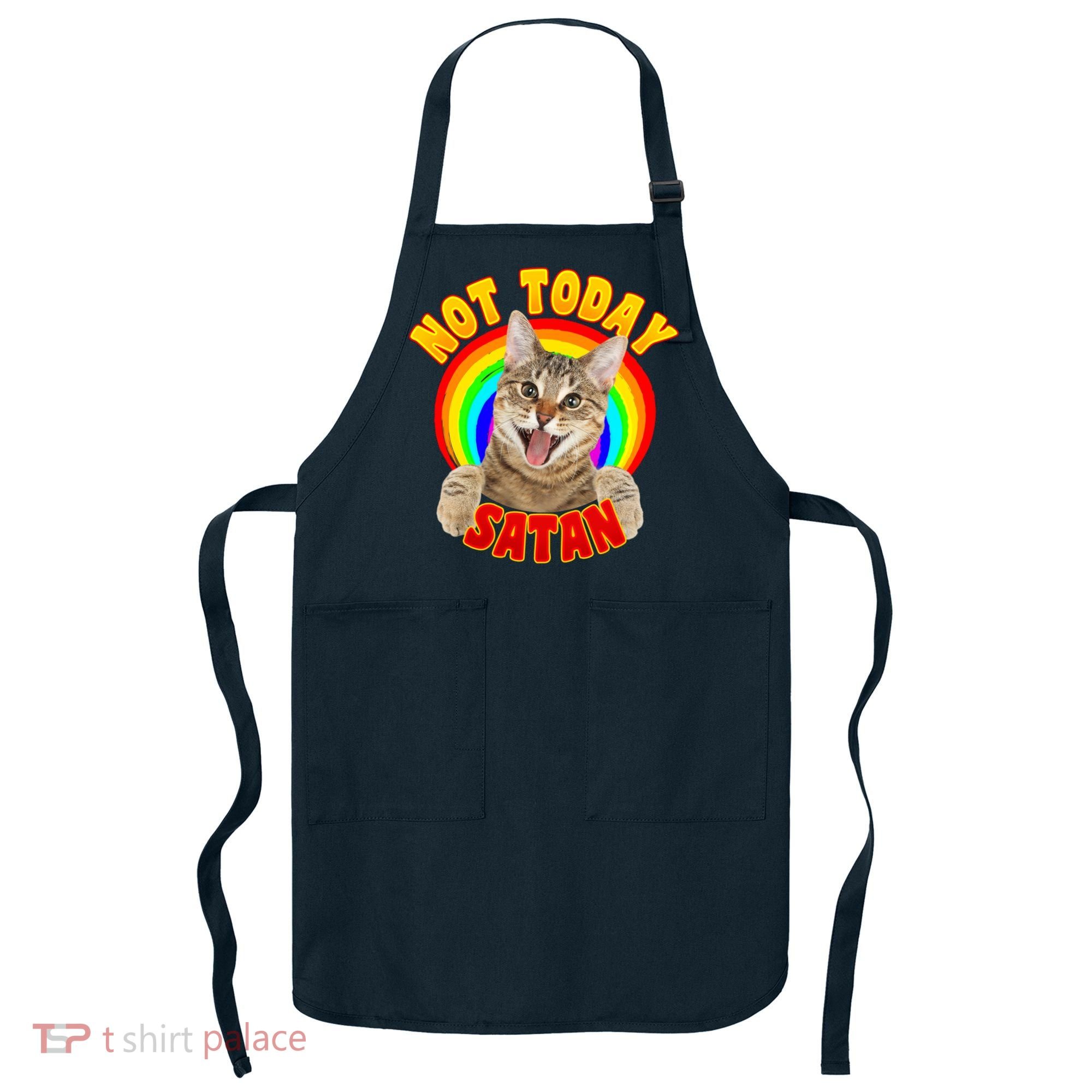Not Today Satan Funny Cat Rainbow Apron