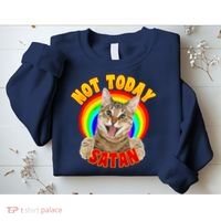 Not Today Satan Funny Cat Rainbow Sweatshirt thumb 2