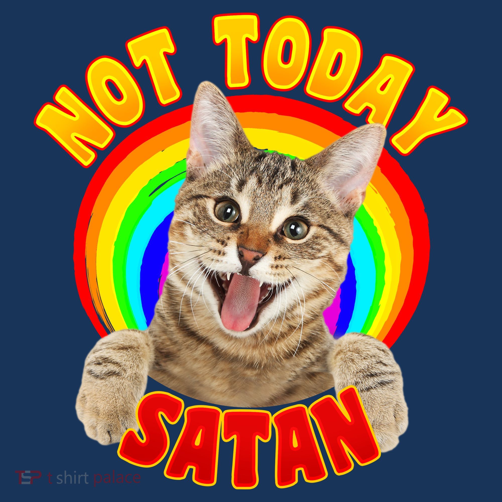 Not Today Satan Funny Cat Rainbow Button