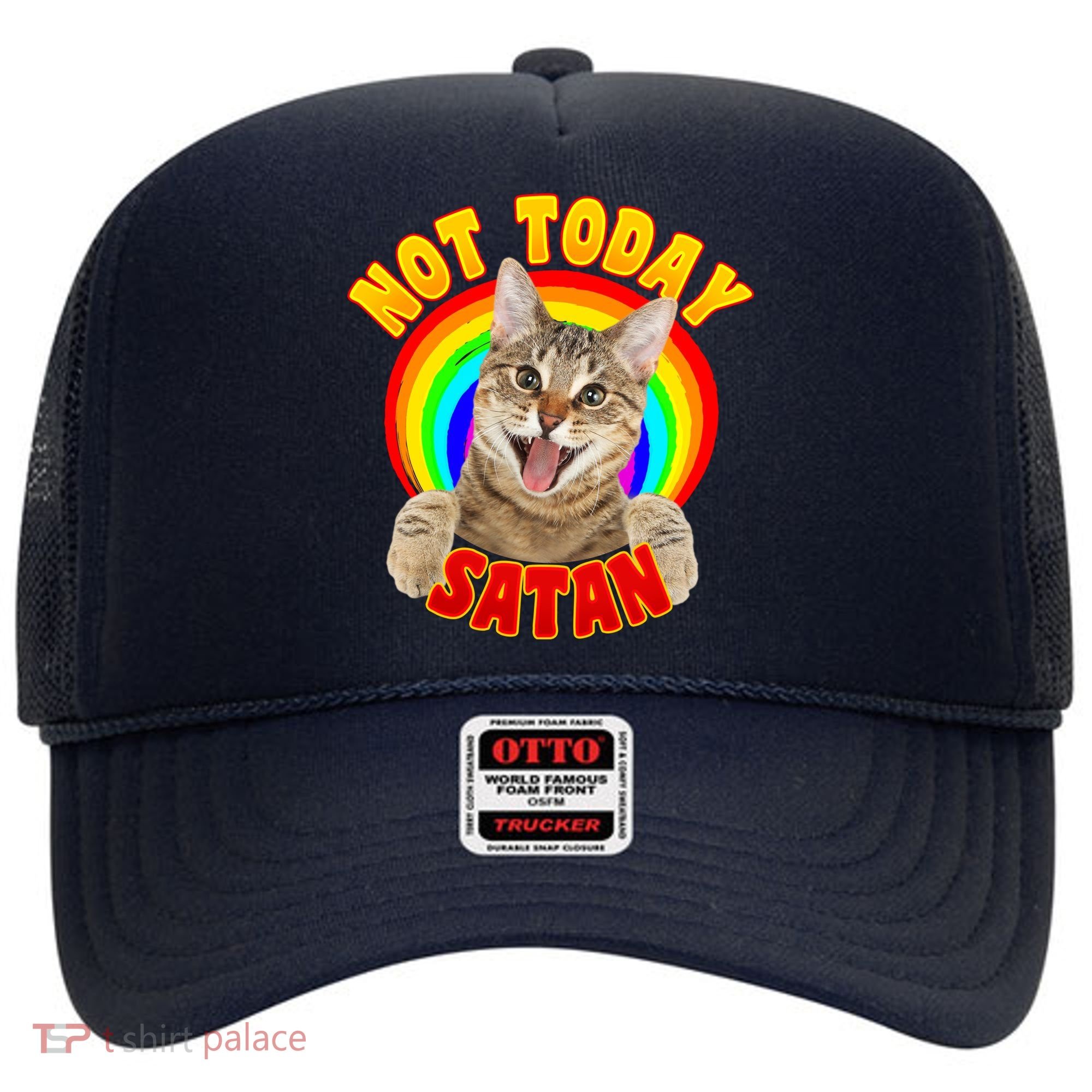 Not Today Satan Funny Cat Rainbow Hat