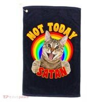 Not Today Satan Funny Cat Rainbow Golf Towel thumb 0