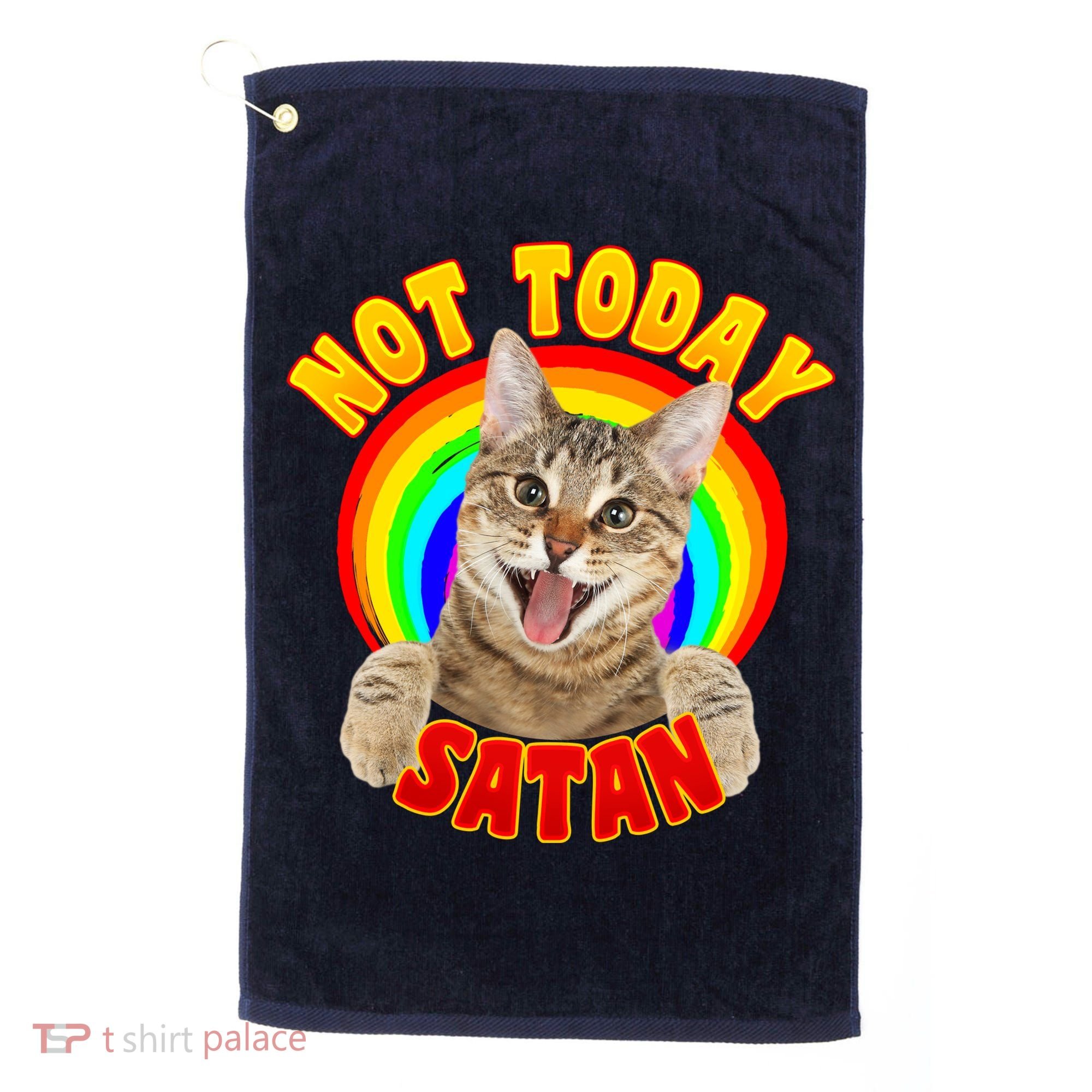 Not Today Satan Funny Cat Rainbow Golf Towel