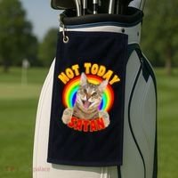 Not Today Satan Funny Cat Rainbow Golf Towel thumb 2