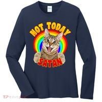 Not Today Satan Funny Cat Rainbow Women's Long Sleeve Shirt thumb 0