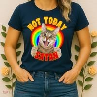 Not Today Satan Funny Cat Rainbow Women's T-Shirt thumb 2