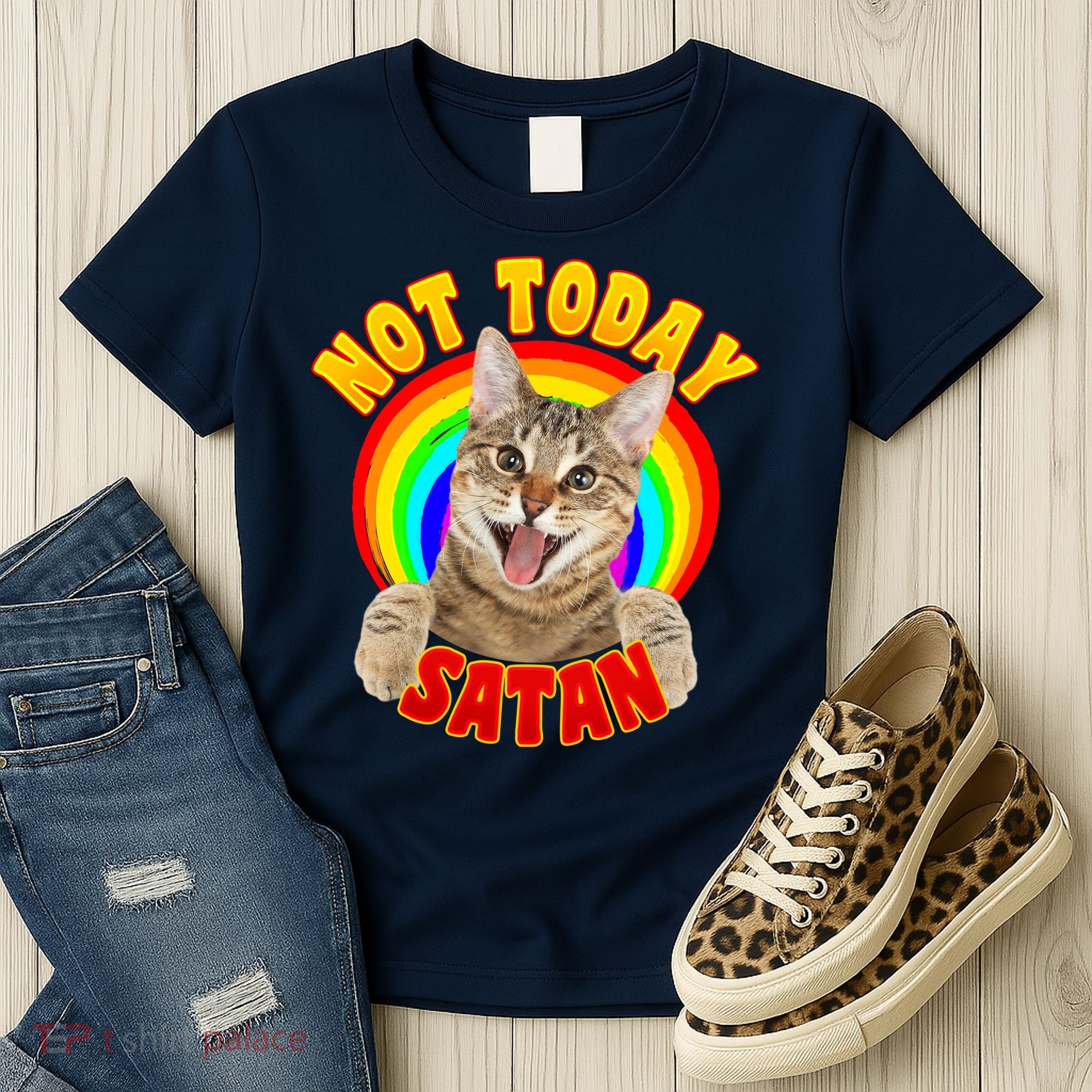 Not Today Satan Funny Cat Rainbow Women's T-Shirt