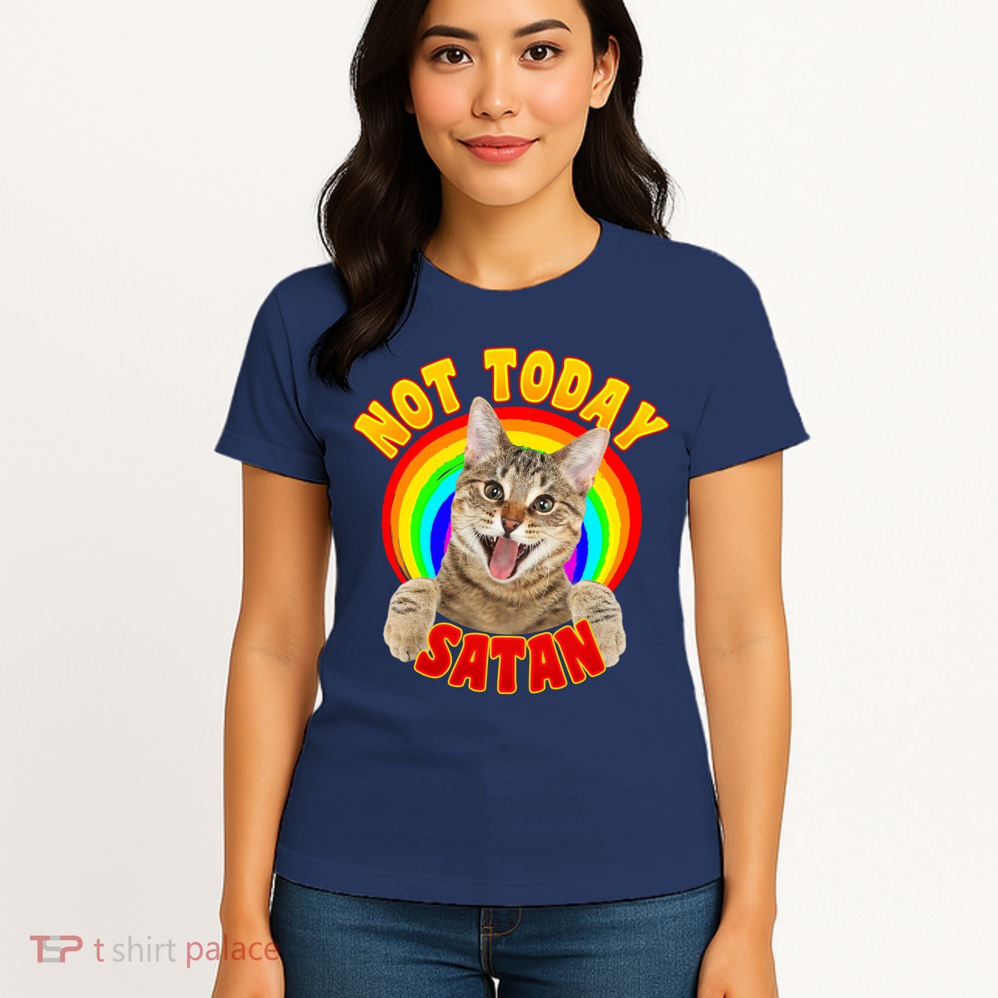 Not Today Satan Funny Cat Rainbow Women's T-Shirt