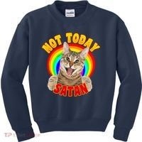 Not Today Satan Funny Cat Rainbow Kids Sweatshirt thumb 0
