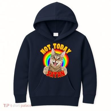 Not Today Satan Funny Cat Rainbow Kids Hoodie